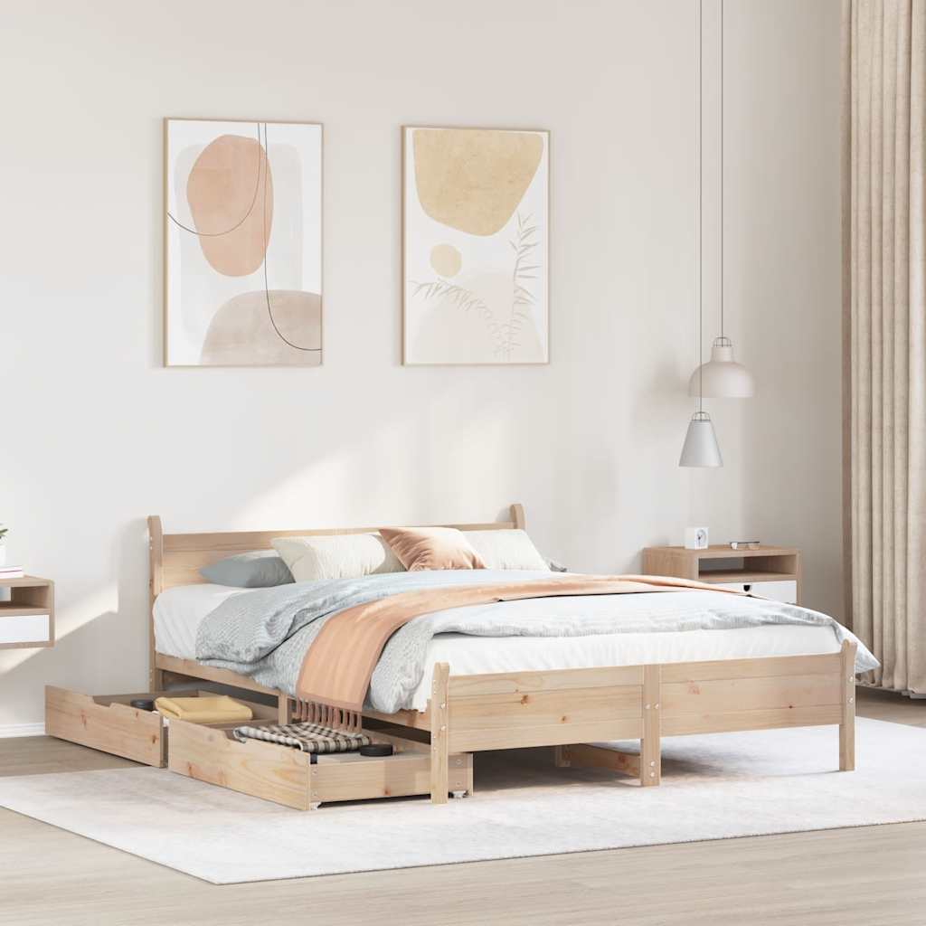 vidaXL Rama łóżka bez materaca, 135x190 cm, lite drewno sosnowe