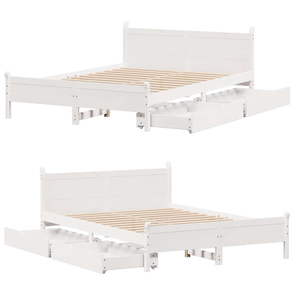 vidaXL Rama łóżka bez materaca, biała, 135x190 cm, lite drewno sosnowe
