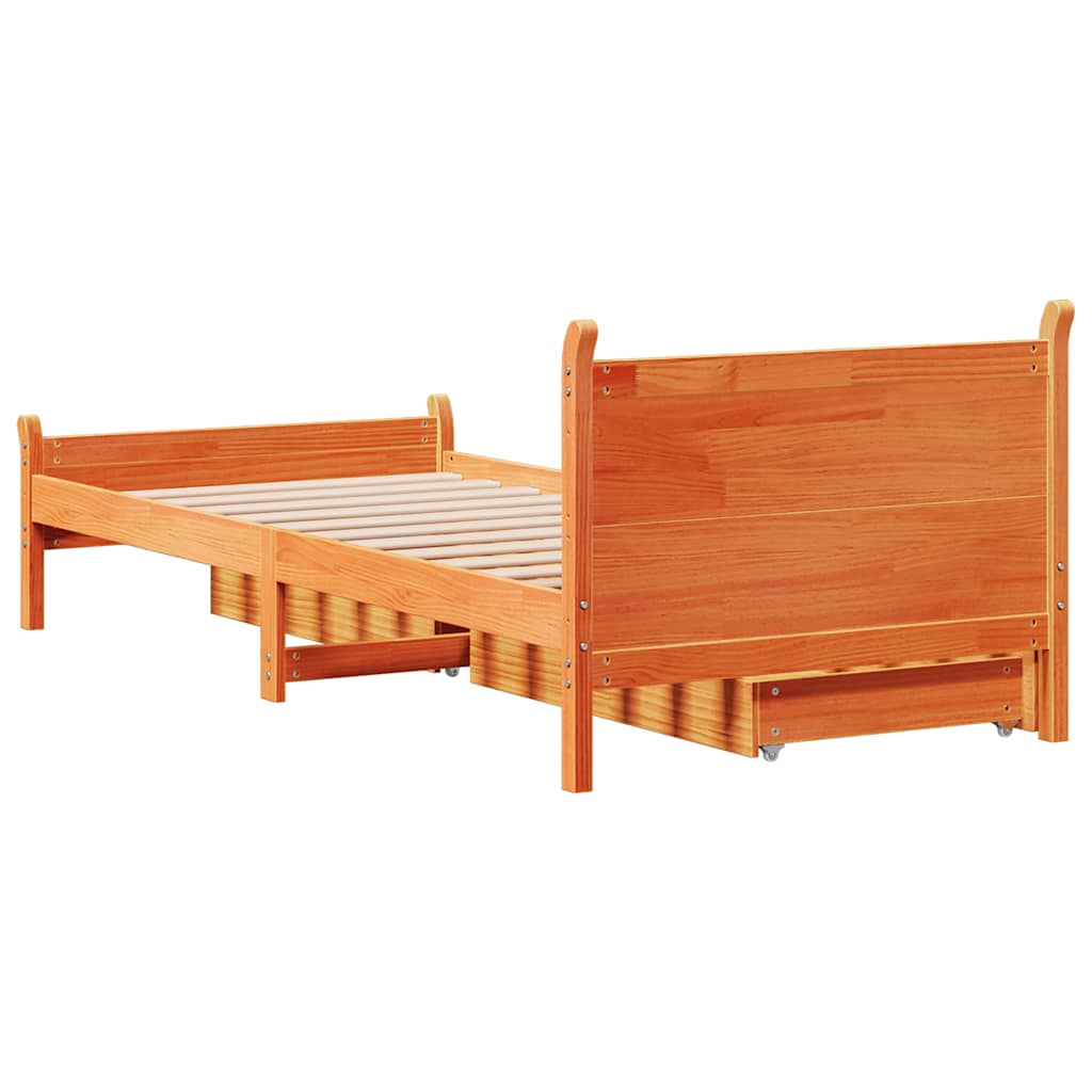 vidaXL Rama łóżka bez materaca, woskowy brąz, 75x190 cm, sosnowa