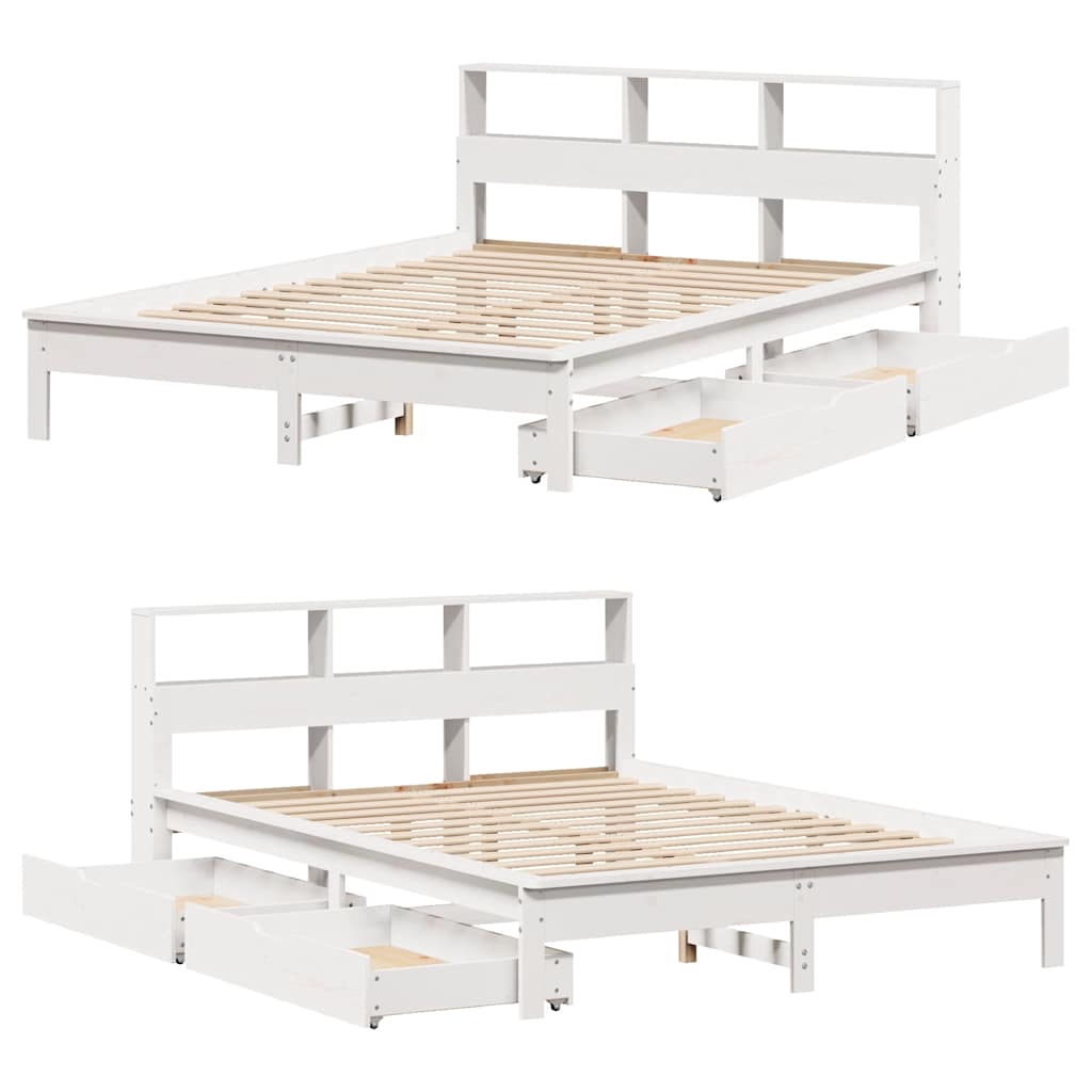 vidaXL Łóżko z regałem, bez materaca, białe, 140x190 cm, sosnowe