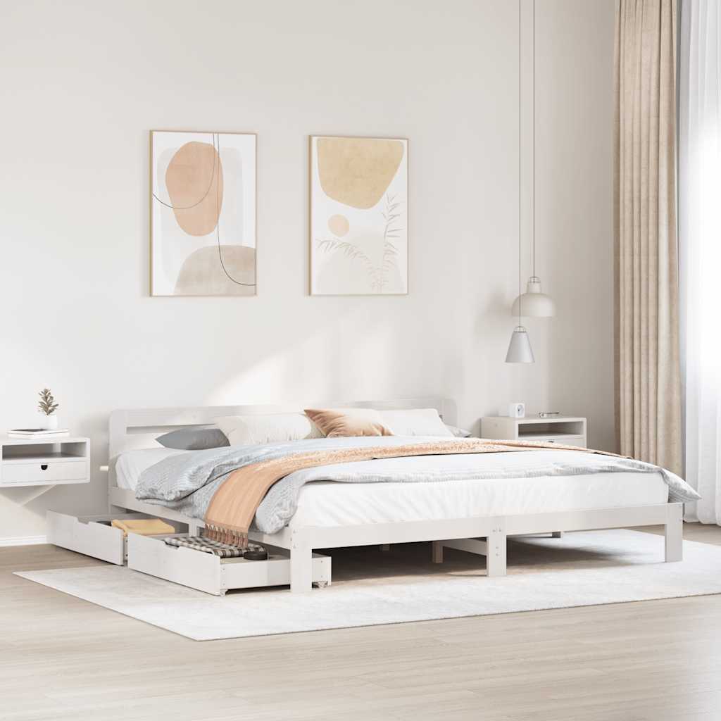 vidaXL Łóżko bez materaca, białe, 200x200 cm, lite drewno sosnowe