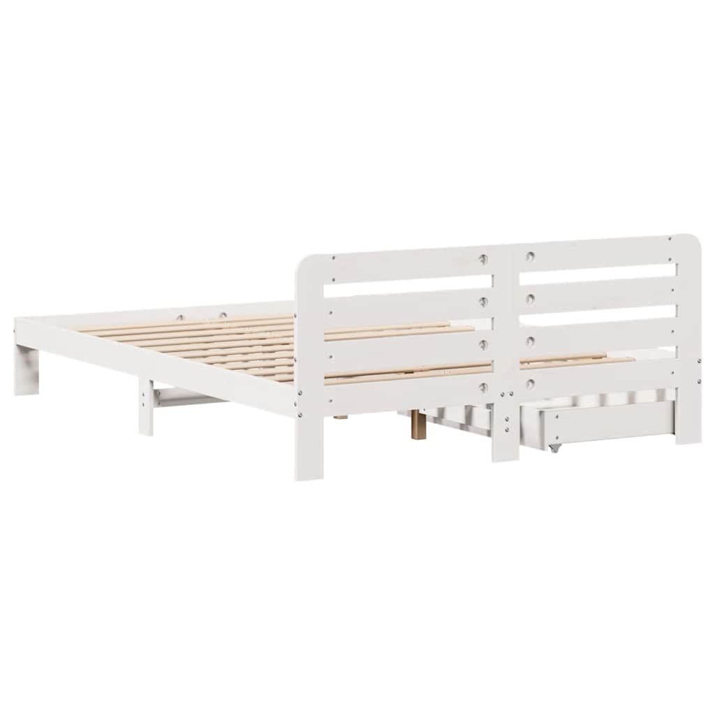 vidaXL Rama łóżka bez materaca, biała, 135x190 cm, lite drewno sosnowe