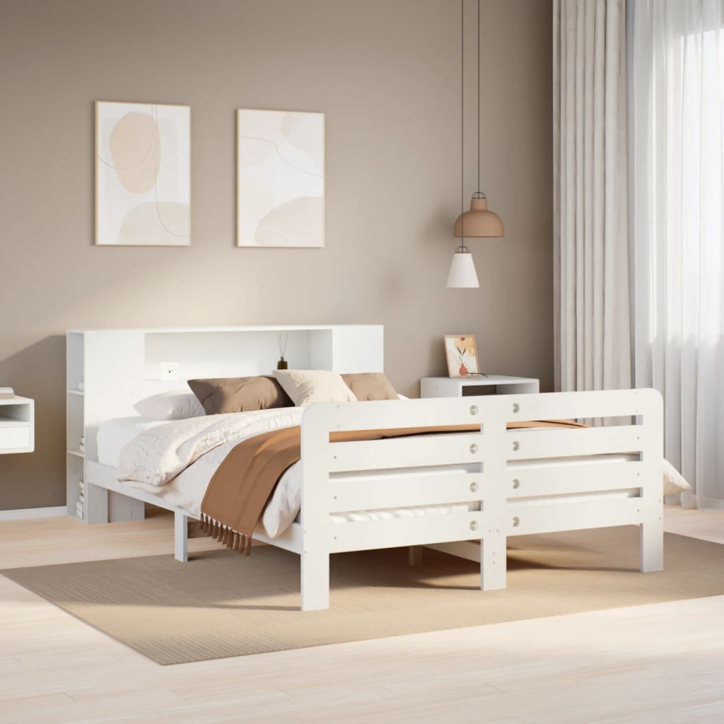 vidaXL Rama łóżka bez materaca, biała, 135x190 cm, lite drewno sosnowe