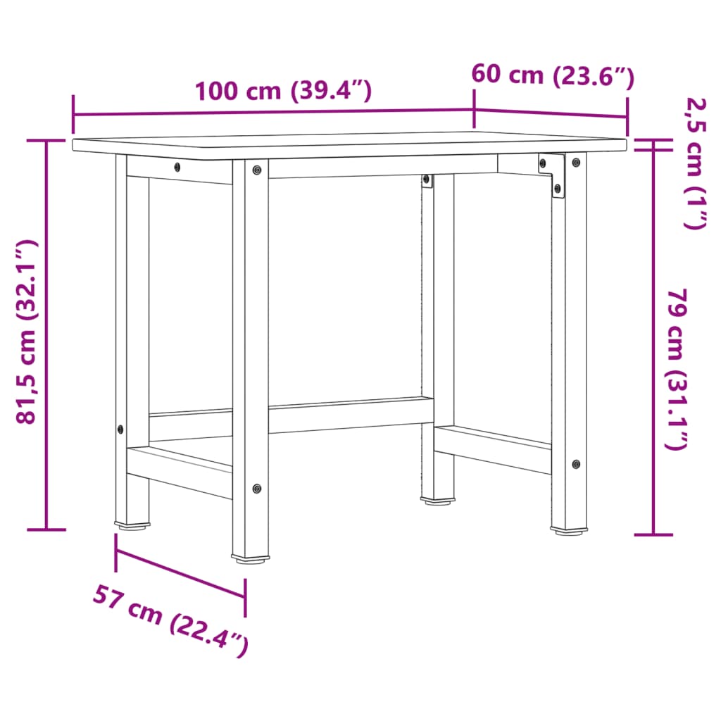 vidaXL Stolik roboczy, 100x60x81,5 cm, prostokątny, lite drewno dębowe