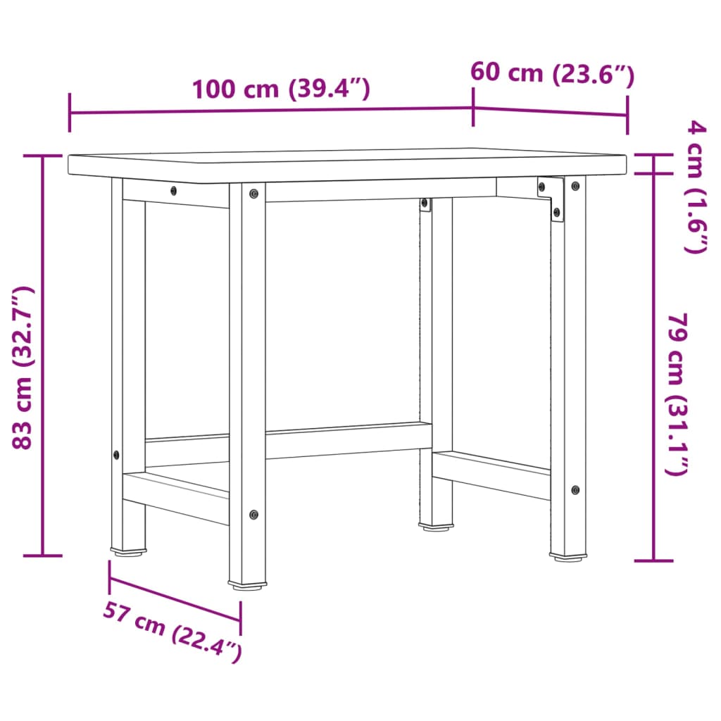 vidaXL Stolik roboczy, 100x60x83 cm, prostokątny, lite drewno bukowe