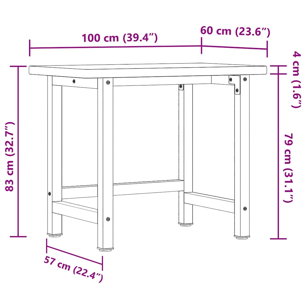 vidaXL Stolik roboczy, 100x60x83 cm, prostokątny, lite drewno bukowe