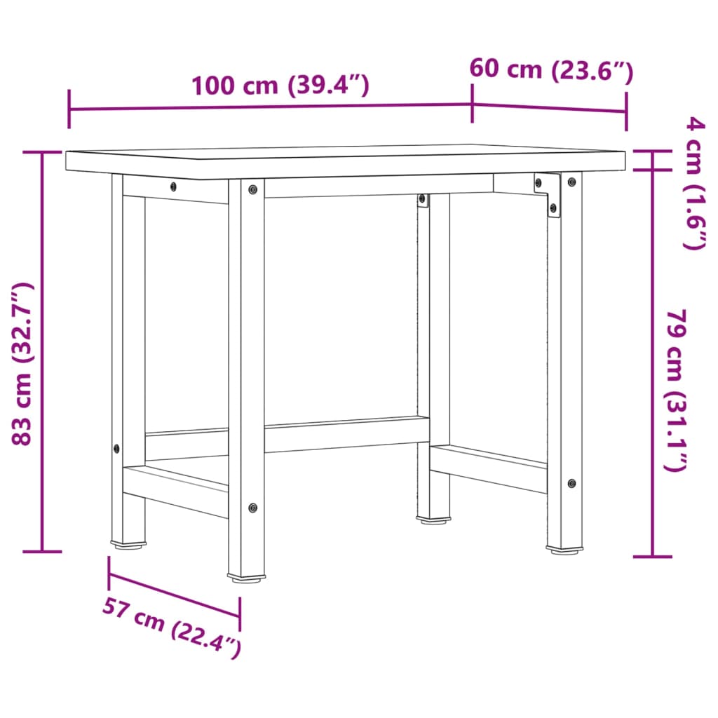 vidaXL Stolik roboczy, 100x60x83 cm, prostokątny, lite drewno akacjowe