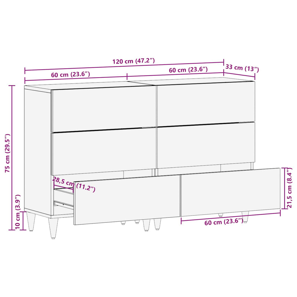 vidaXL Szafy do przechowywania 2 szt. 120 x 33 x 75 cm Drewno z mango