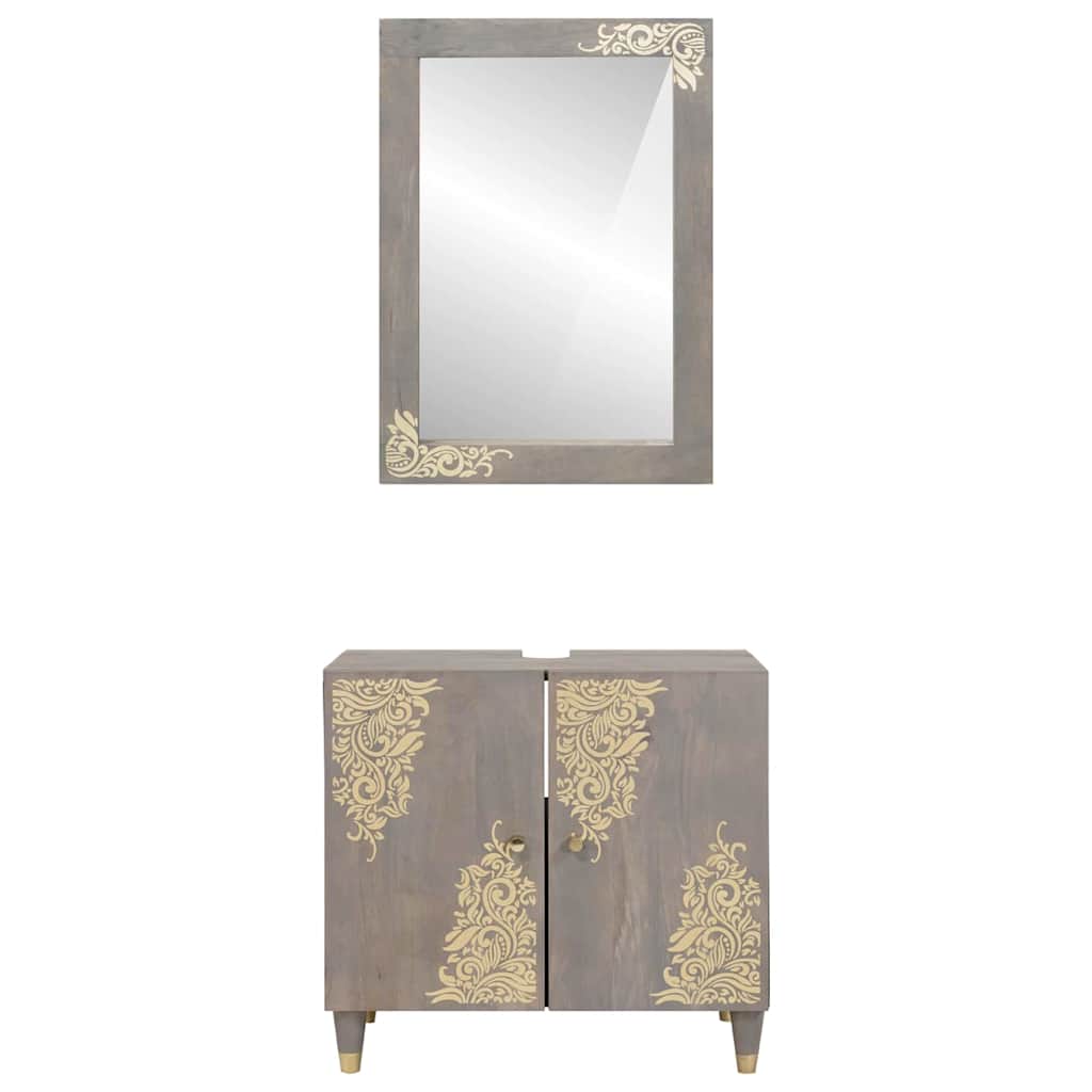 vidaXL Zestaw Szafek Łazienkowych Z lustrem 2 pcs Szary Drewno z mango