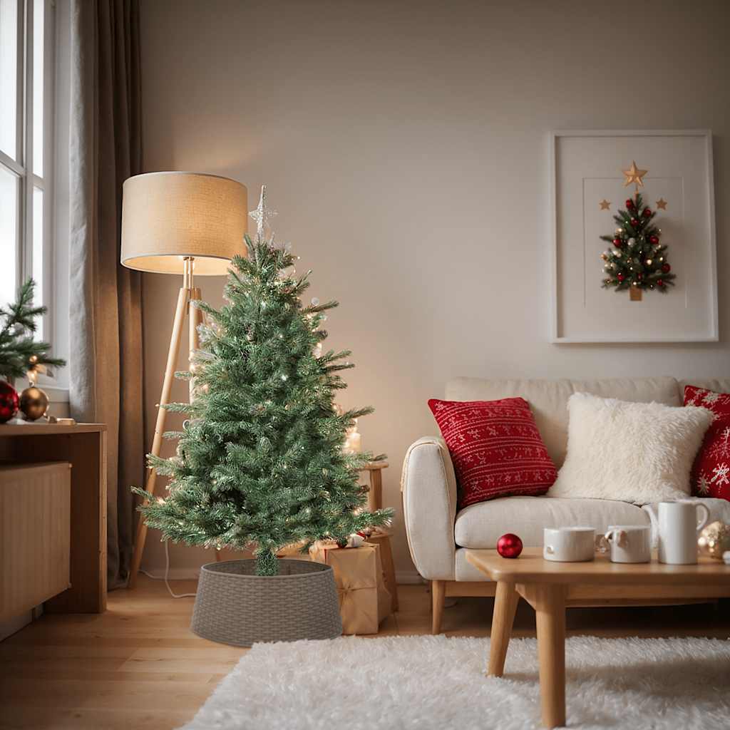 vidaXL Osłona pod choinkę, brązowa, Ø65x23 cm, plastikowa