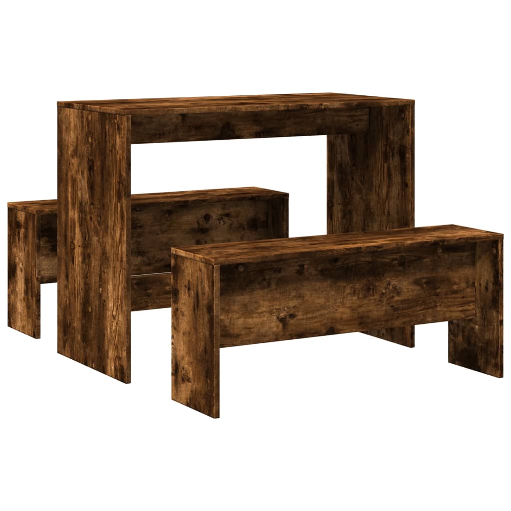 vidaXL 3-częściowy zestaw mebli: stolik i ławki, przydymiony dąb