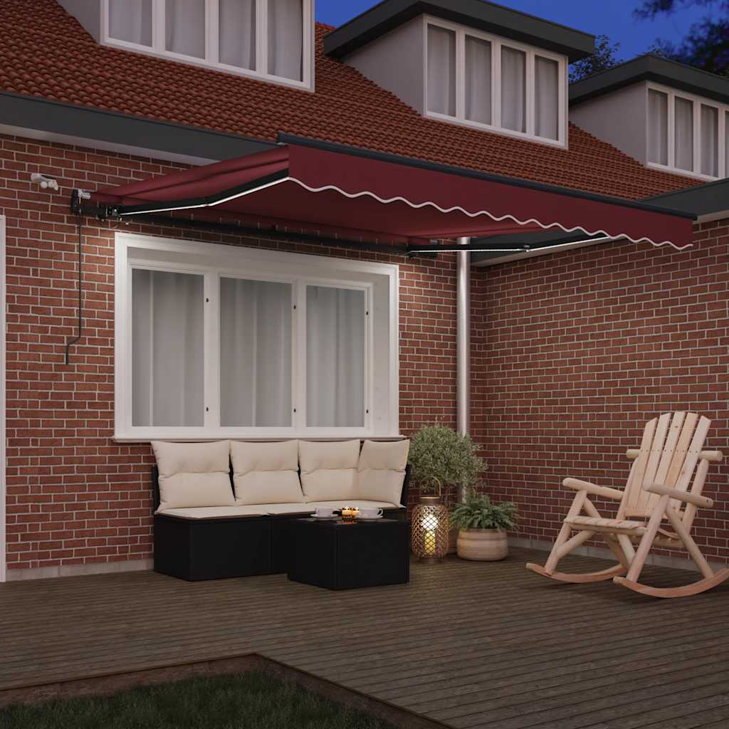 vidaXL Automatycznie zwijana markiza z LED, burgundowa, 300x250 cm