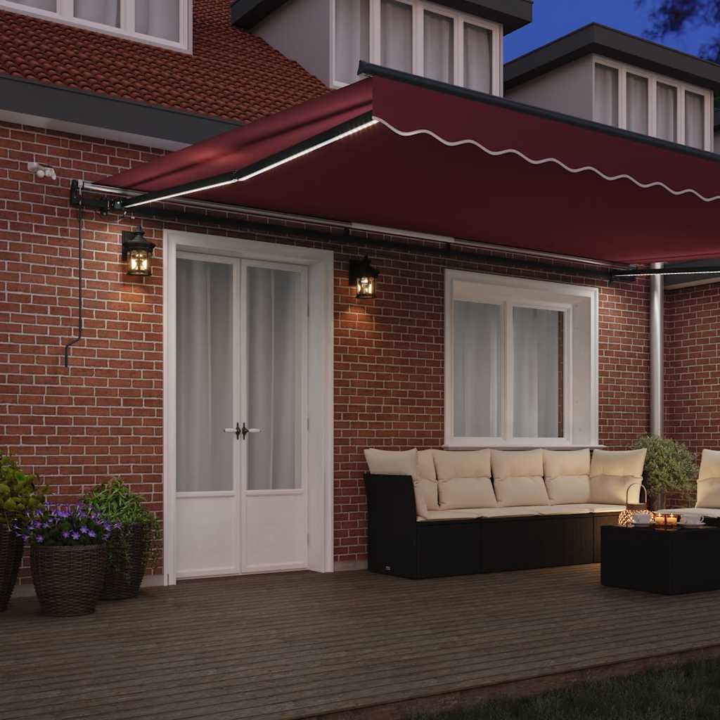 vidaXL Automatycznie zwijana markiza z LED, burgundowa, 500x300 cm
