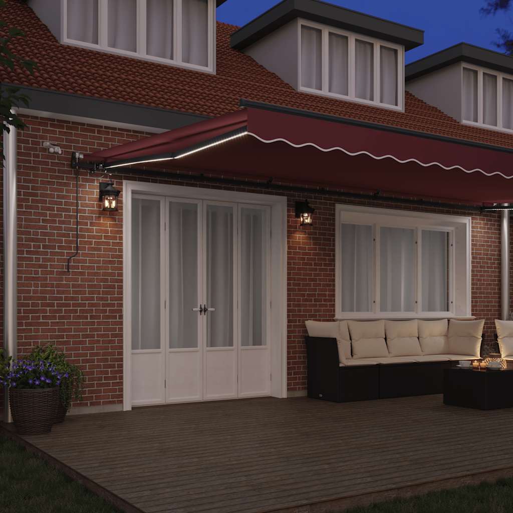 vidaXL Automatycznie zwijana markiza z LED, burgundowa, 600x300 cm