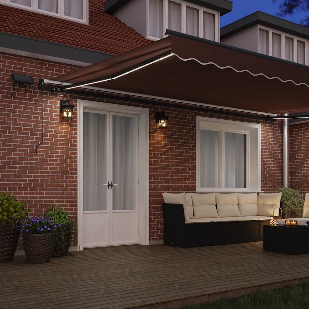 vidaXL Ręcznie zwijana markiza z LED, brązowa, 500x300 cm