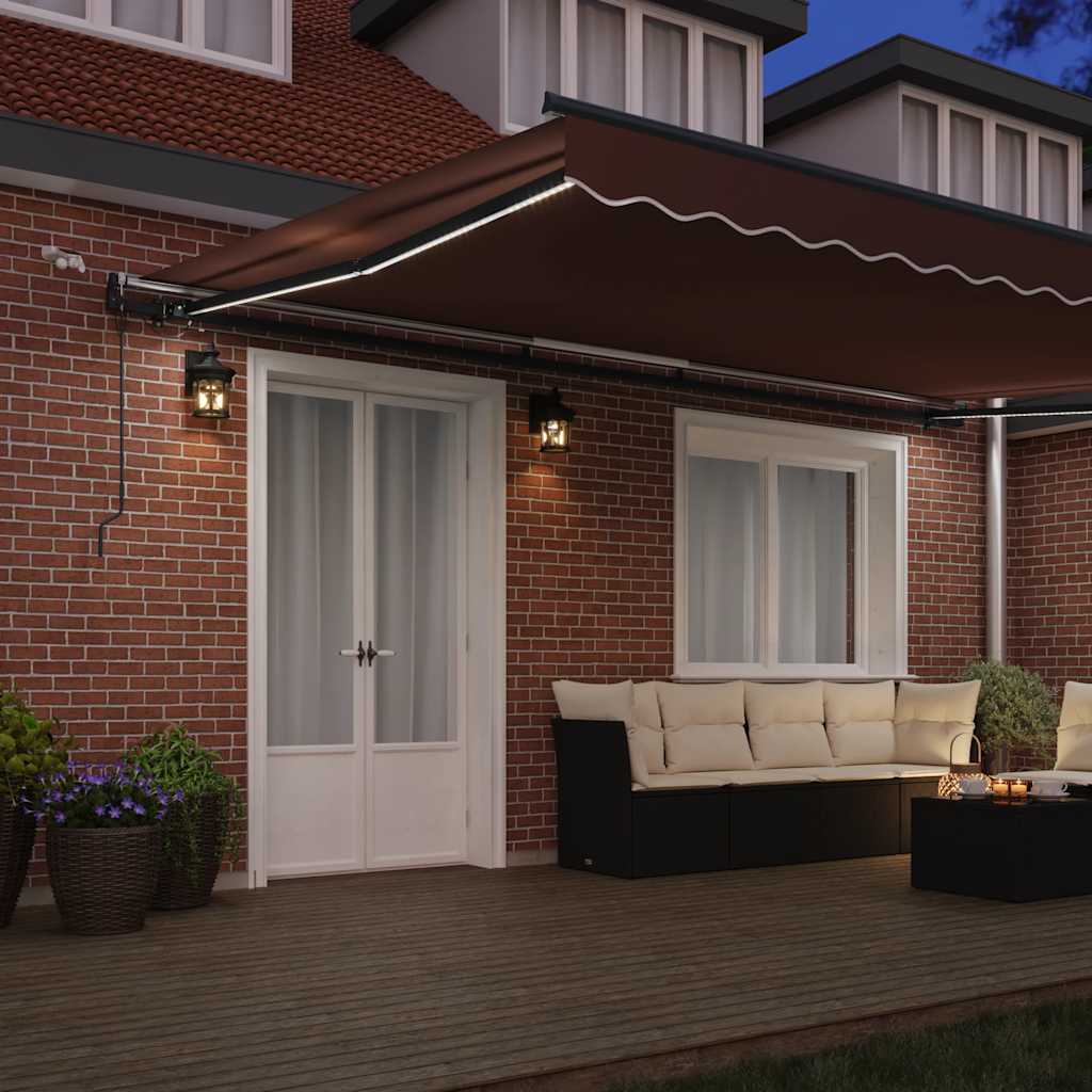 vidaXL Automatycznie zwijana markiza z LED, brązowa, 500x300 cm