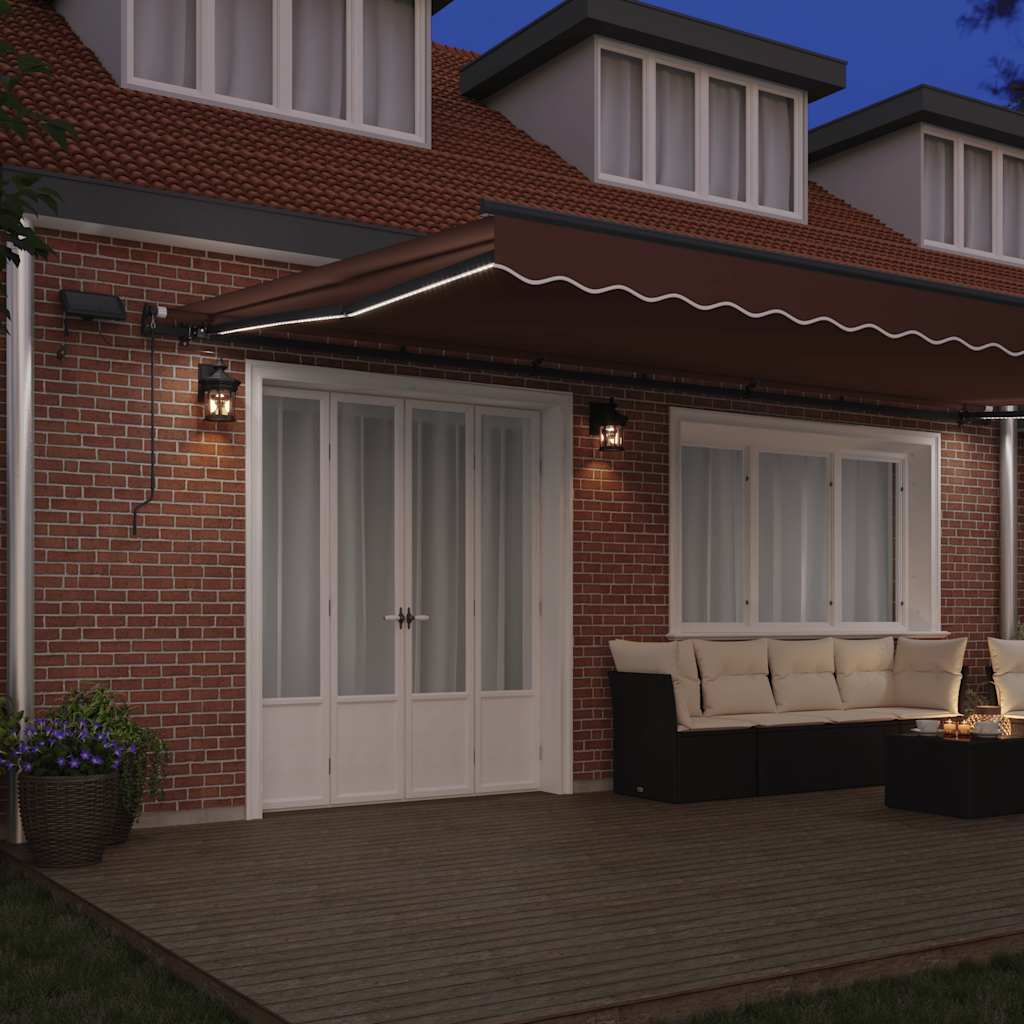 vidaXL Ręcznie zwijana markiza z LED, brązowa, 600x300 cm