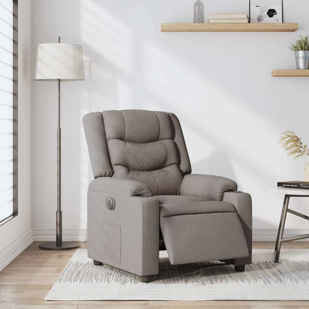 vidaXL Elektryczny fotel rozkładany, kolor taupe, obity tkaniną