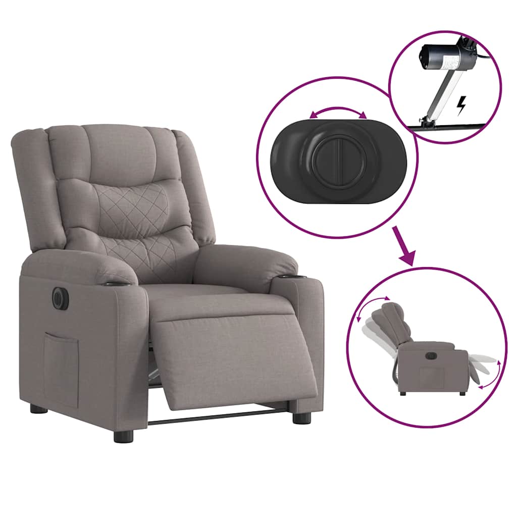 vidaXL Elektryczny fotel rozkładany, kolor taupe, obity tkaniną