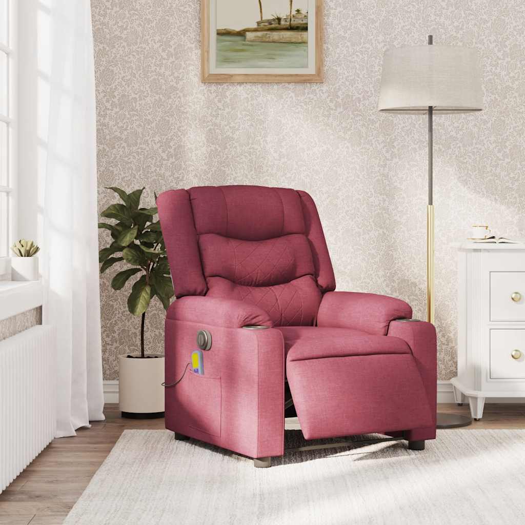 vidaXL Rozkładany fotel masujący, elektryczny, winna czerwień, tkanina