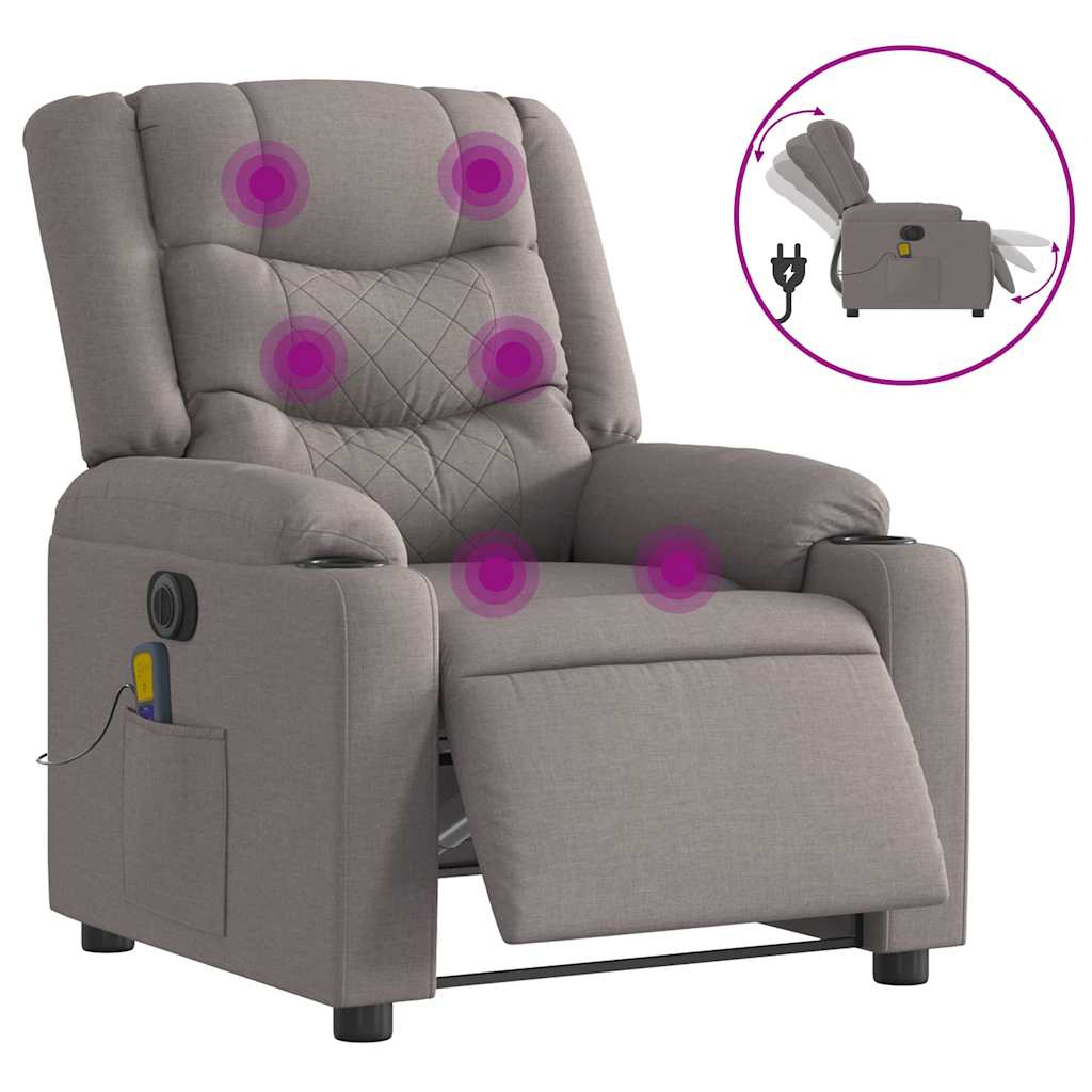 vidaXL Rozkładany fotel masujący, elektryczny, kolor taupe, tkanina