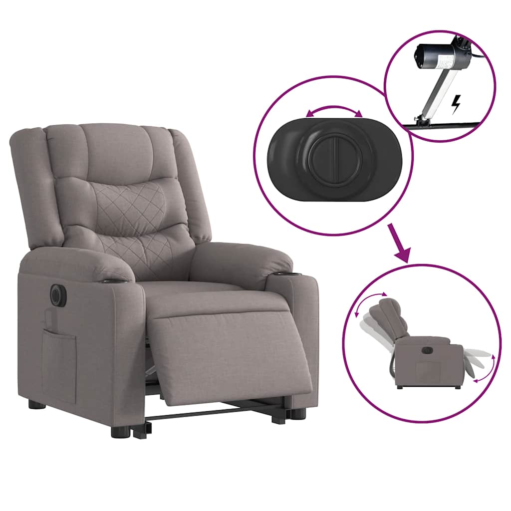 vidaXL Elektryczny fotel rozkładany z funkcją wstawania, kolor taupe, tkanina