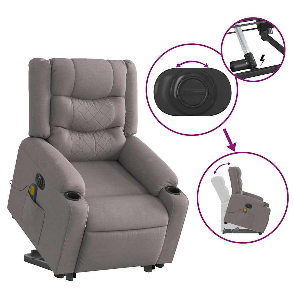 vidaXL Podnoszony fotel masujący, elektryczny, rozkładany, kolor taupe