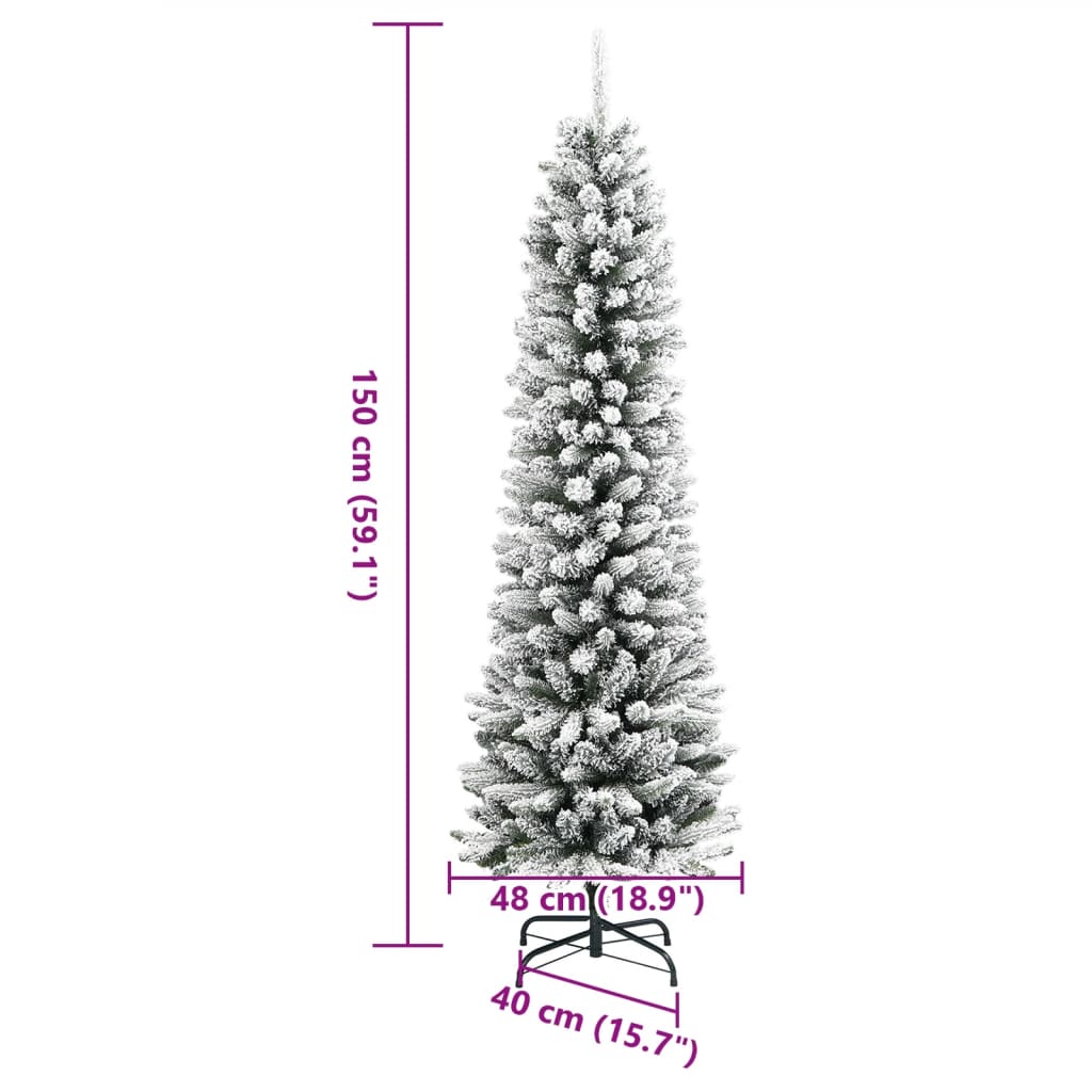 vidaXL Sztuczna, smukła choinka pokryta śniegiem, 150 cm, PVC i PE