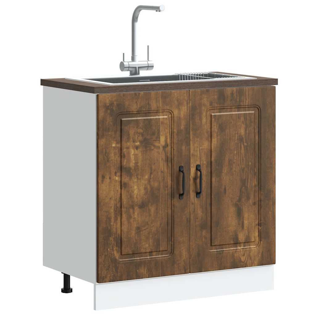 vidaXL Szafka pod zlewozmywak, Kalmar, przydymiony dąb, 80x46x81,5 cm