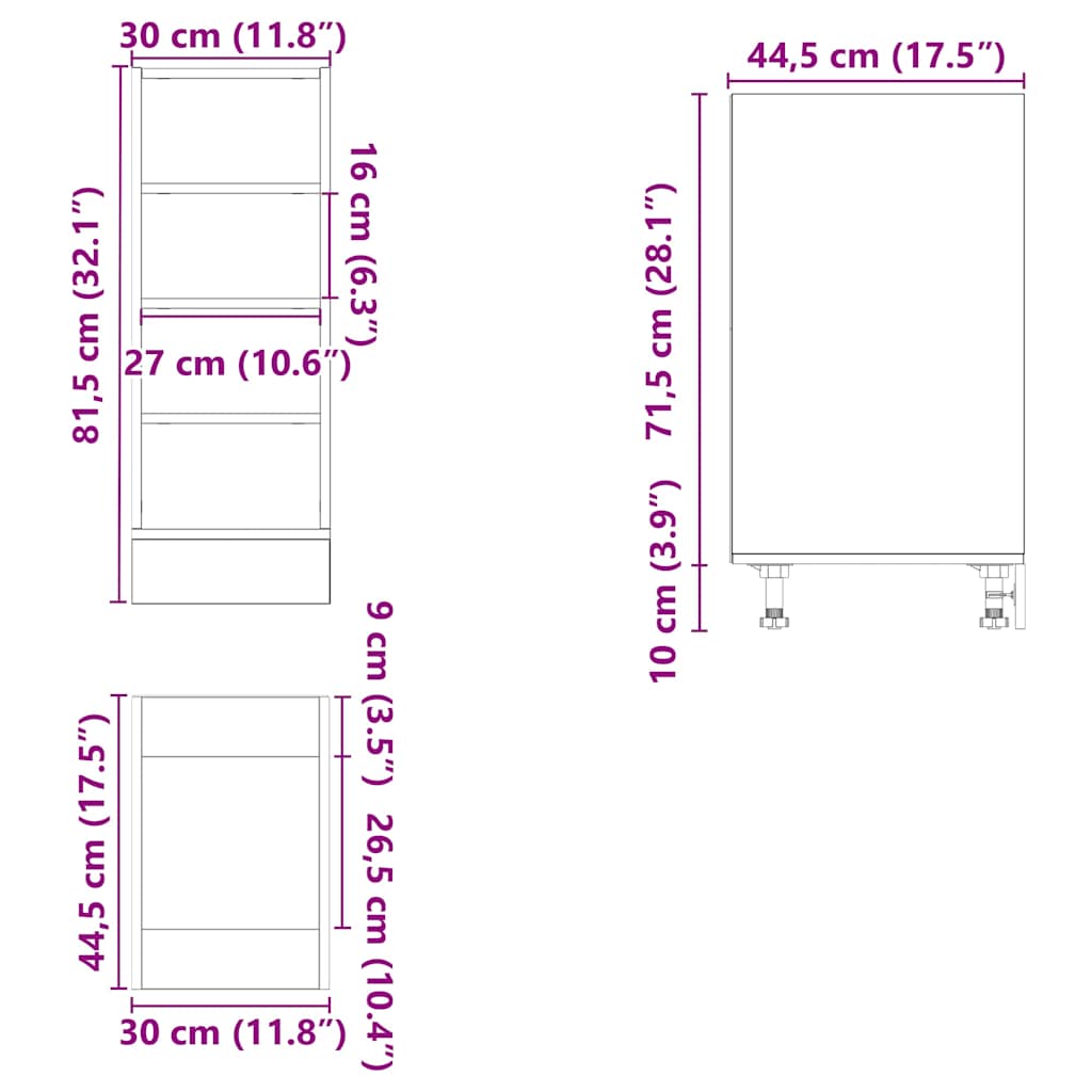 vidaXL Szafka dolna "Riga" Szara Sonoma 30x44,5x81,5 cm