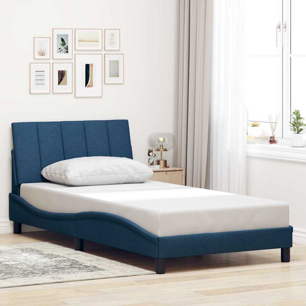 vidaXL Rama łóżka bez materaca Hanko Niebieska 100x200 cm Tkanina