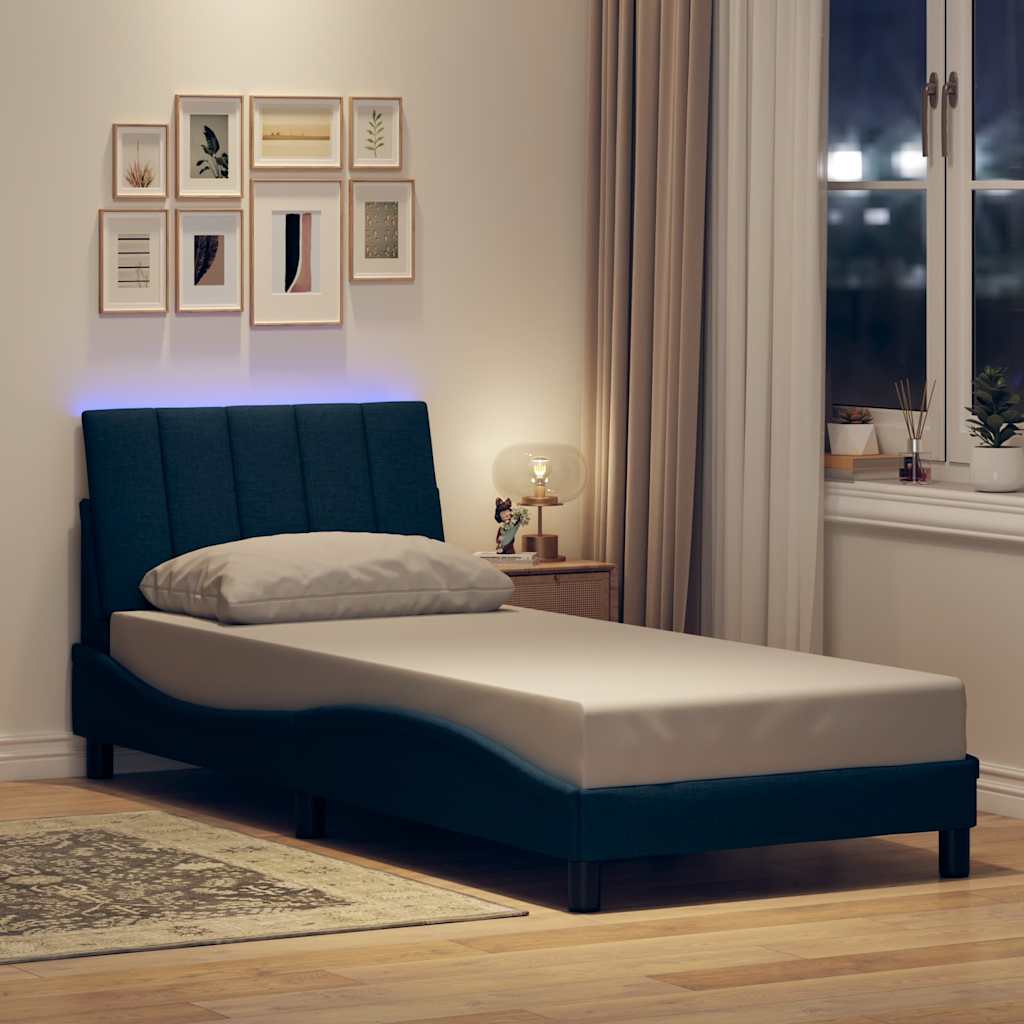 vidaXL Rama łóżka bez materaca Hanko Niebieska 80x200 cm Tkanina