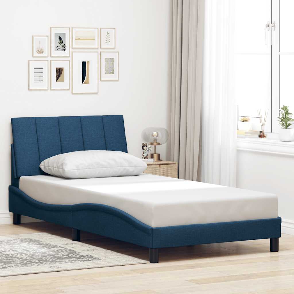 vidaXL Rama łóżka bez materaca Hanko Niebieska 100x200 cm Tkanina