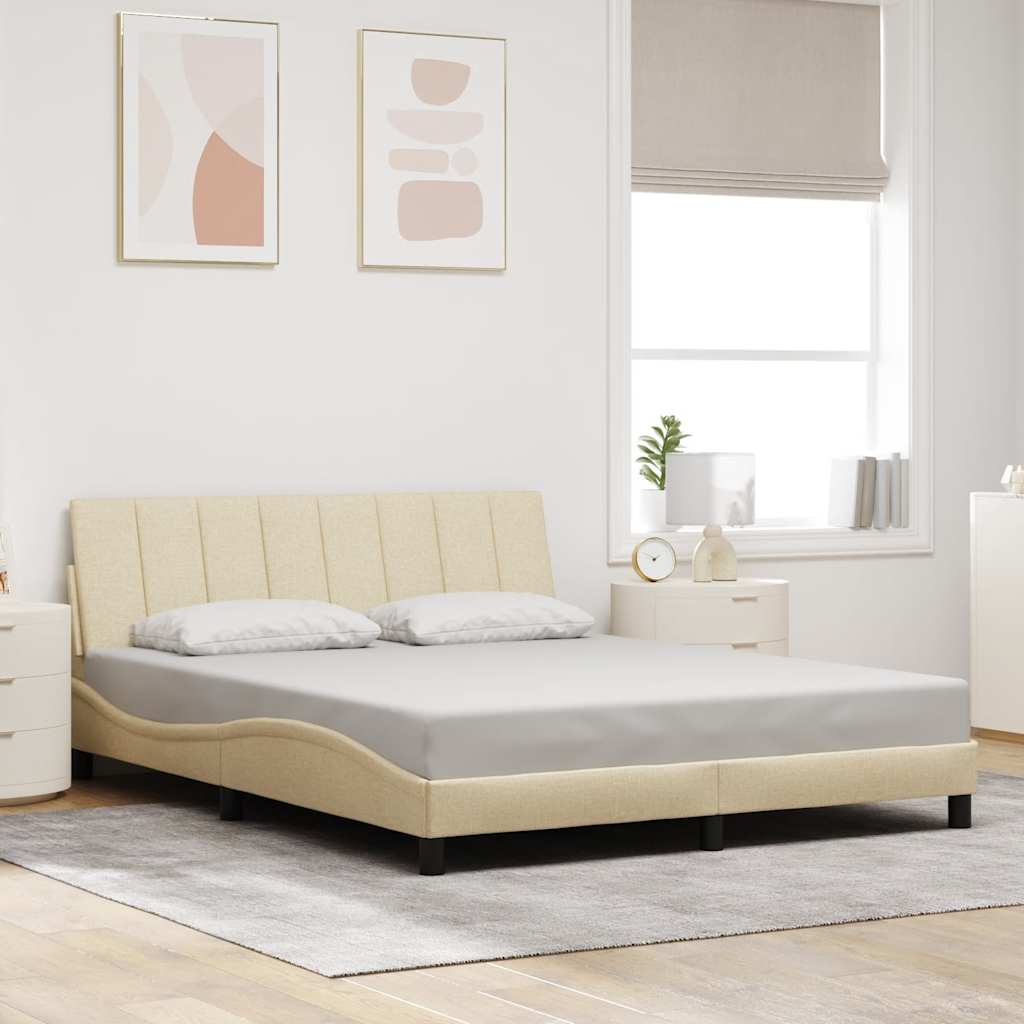 vidaXL Rama łóżka bez materaca, Hanko, kremowa, 160x200 cm, obita tkaniną