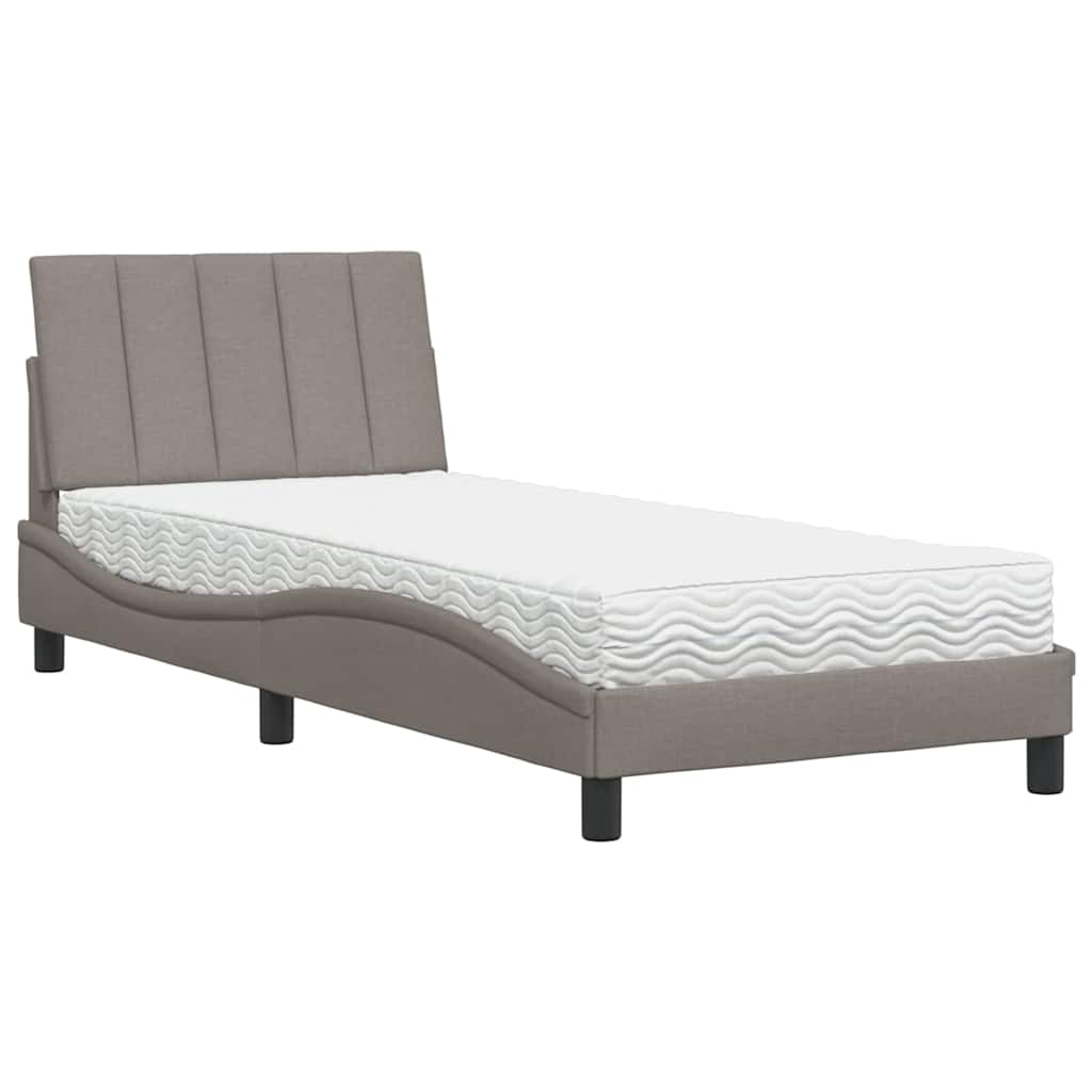 vidaXL Łóżko z materacem, Hanko, taupe, 90x190 cm, obite tkaniną