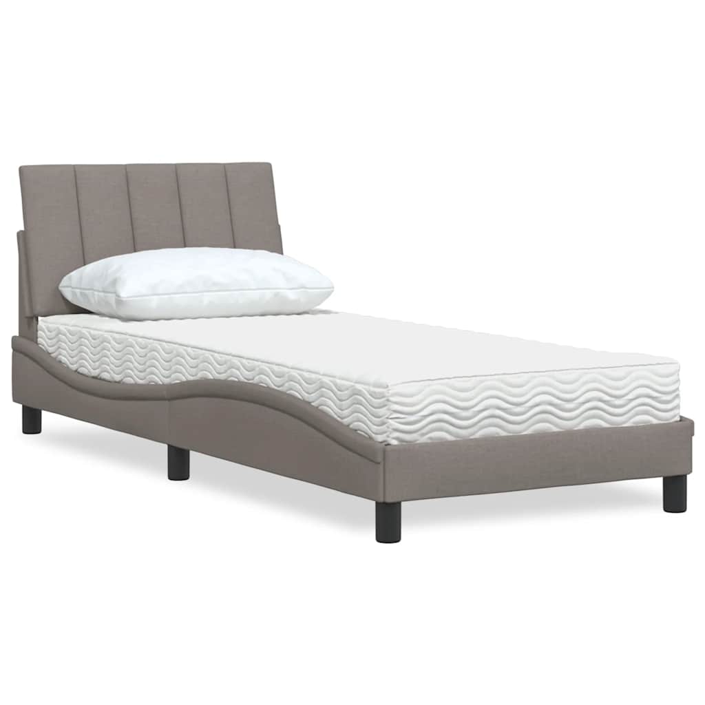 vidaXL Łóżko z materacem, Hanko, taupe, 90x190 cm, obite tkaniną