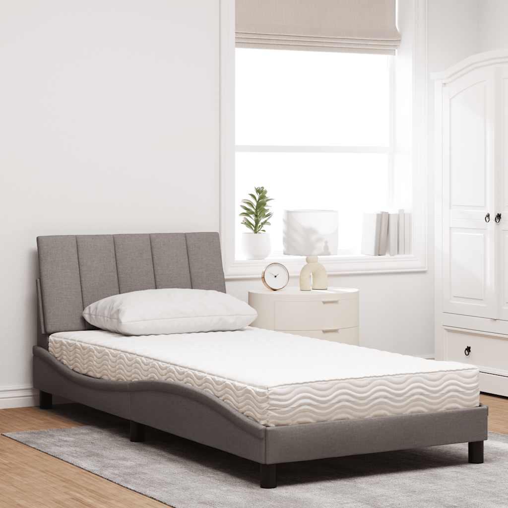 vidaXL Łóżko z materacem, Hanko, taupe, 100x200 cm, obite tkaniną