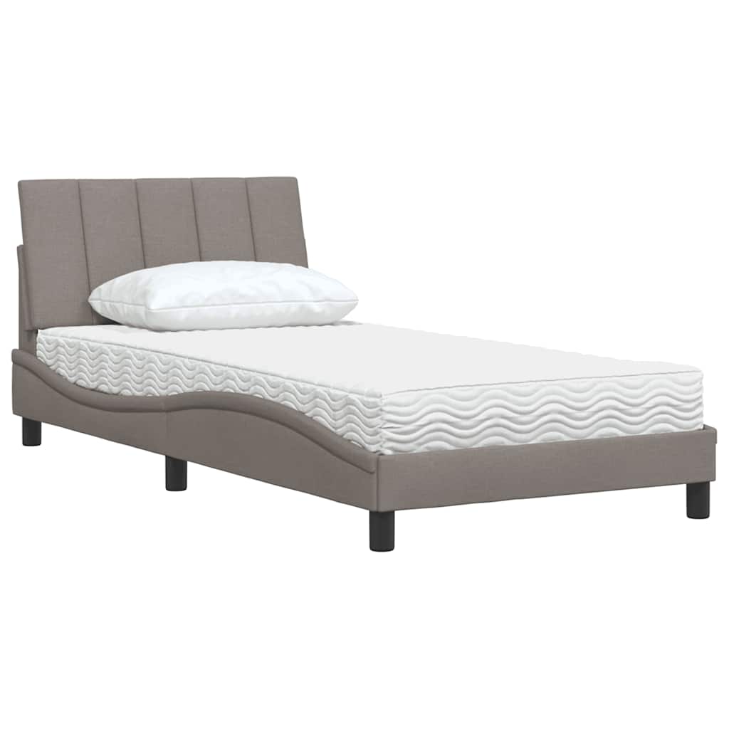 vidaXL Łóżko z materacem, Hanko, taupe, 100x200 cm, obite tkaniną