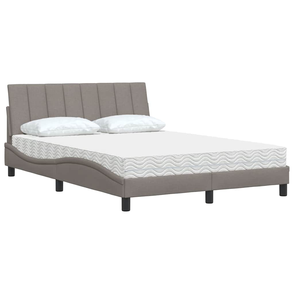 vidaXL Łóżko z materacem, Hanko, taupe, 140x190 cm, obite tkaniną