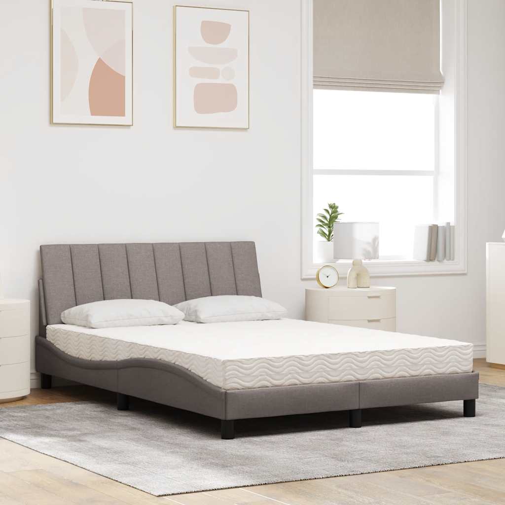 vidaXL Łóżko z materacem, Hanko, taupe, 140x200 cm, obite tkaniną