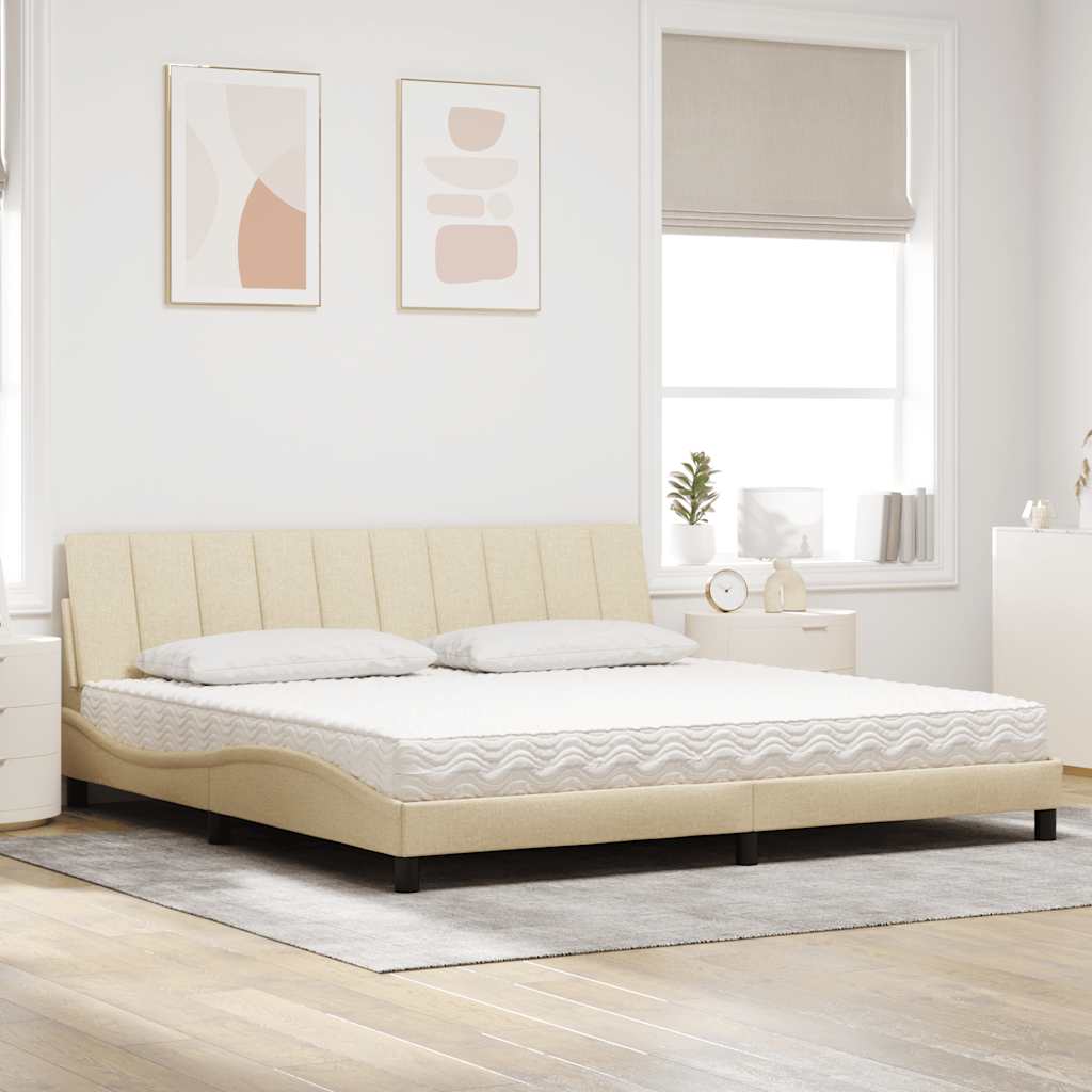 vidaXL Łóżko z materacem, Hanko, kremowe, 200x200 cm, obite tkaniną