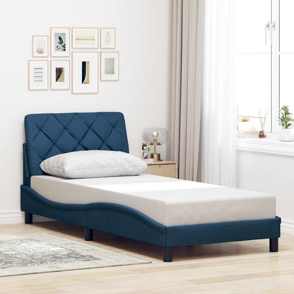 vidaXL Rama łóżka bez materaca Niebieska 90x190 cm Tkanina