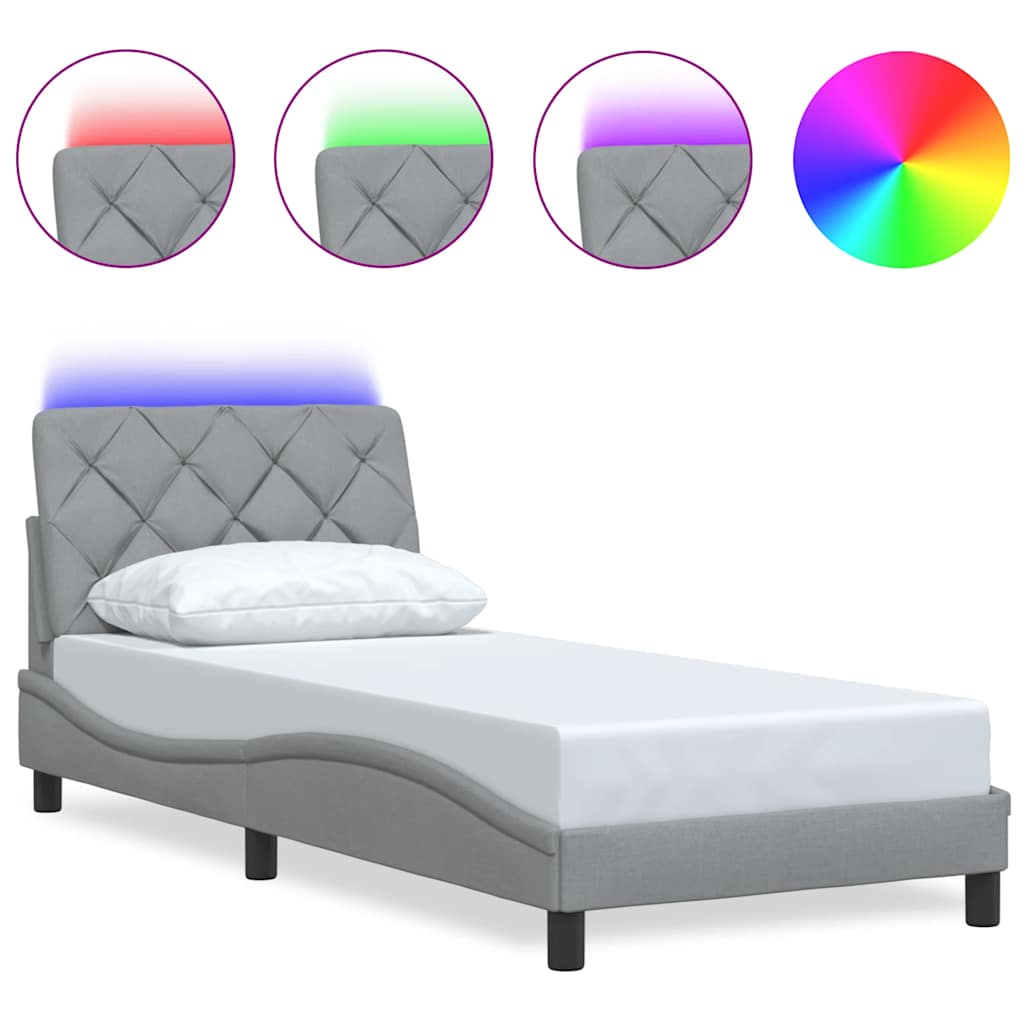 vidaXL Rama łóżka z LED bez materaca Jasnoszary 80x200 cm tkanina