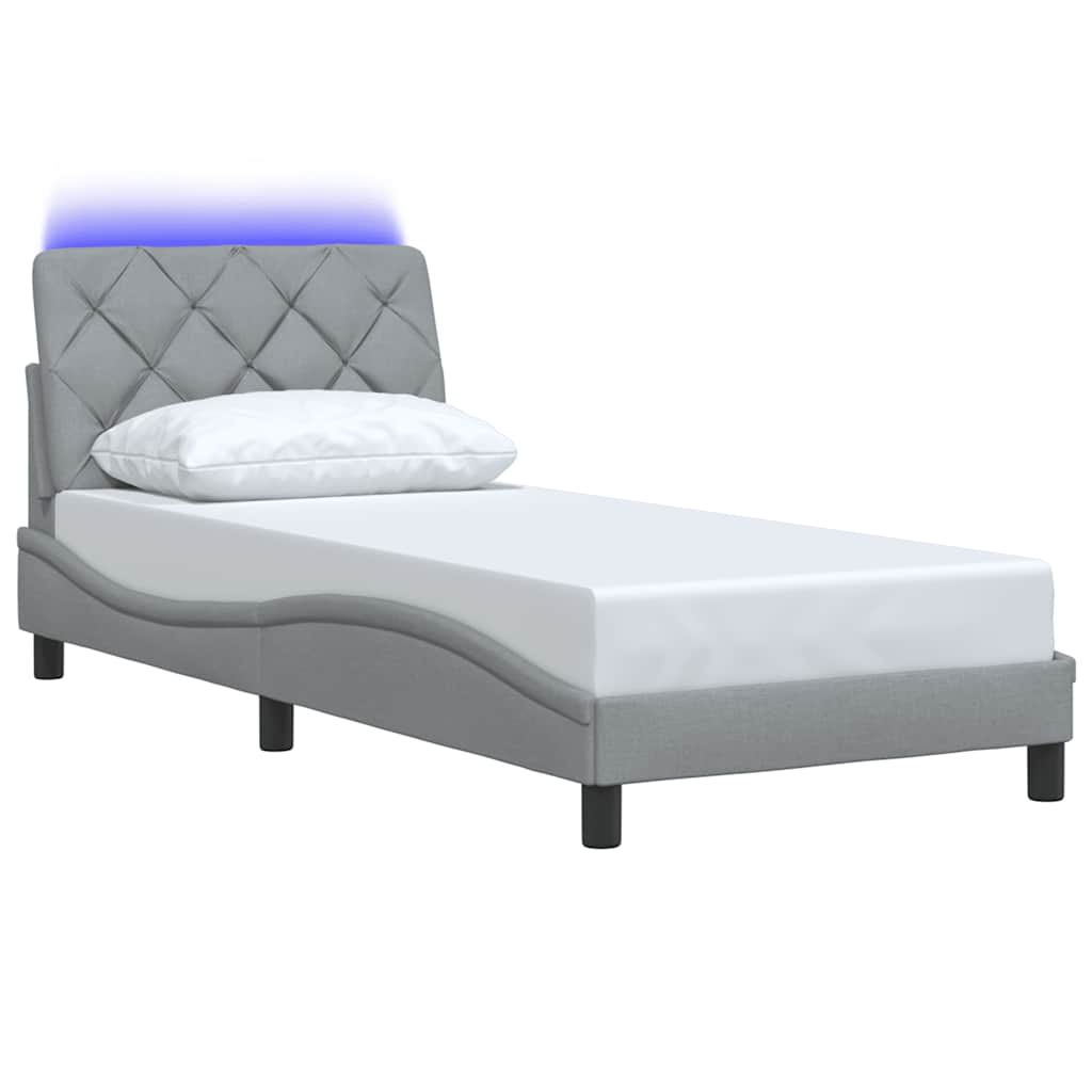 vidaXL Rama łóżka z LED bez materaca Jasnoszary 80x200 cm tkanina