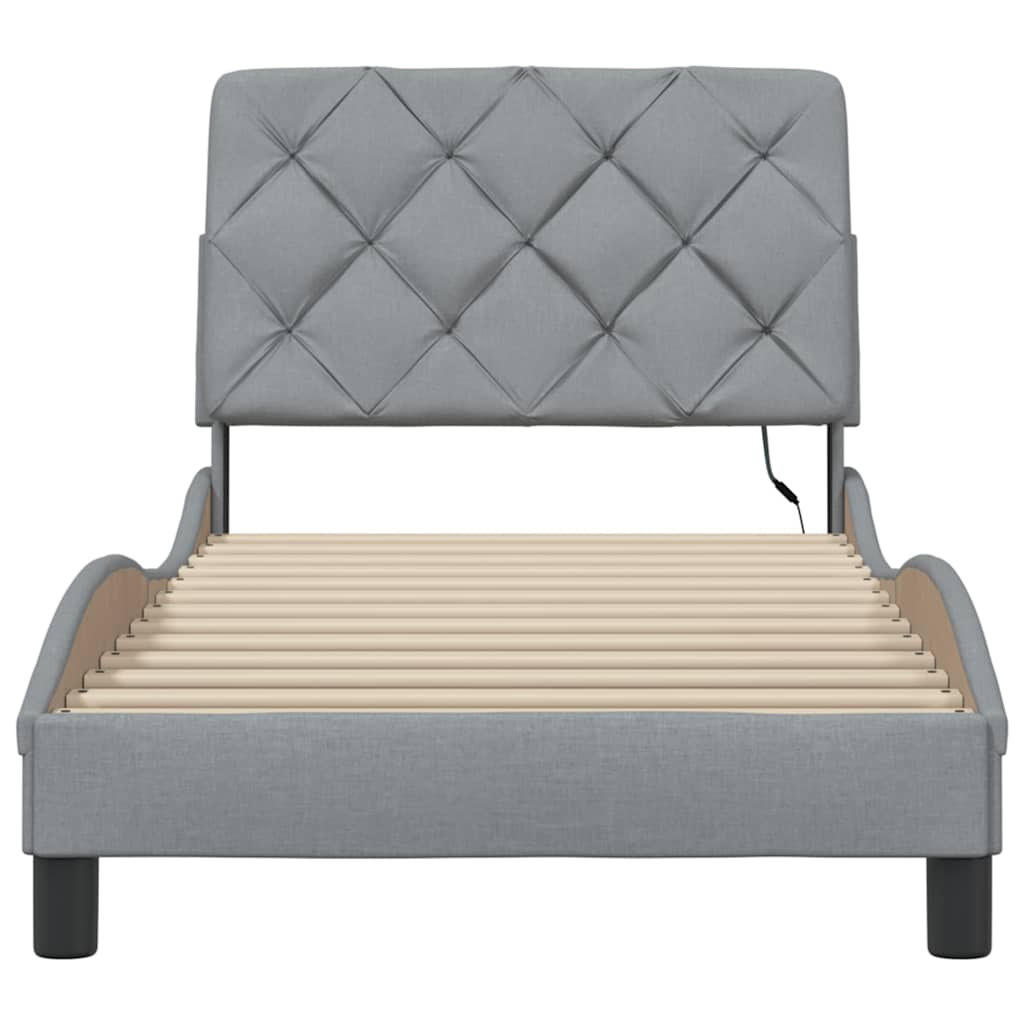 vidaXL Rama łóżka z LED bez materaca Jasnoszary 80x200 cm tkanina