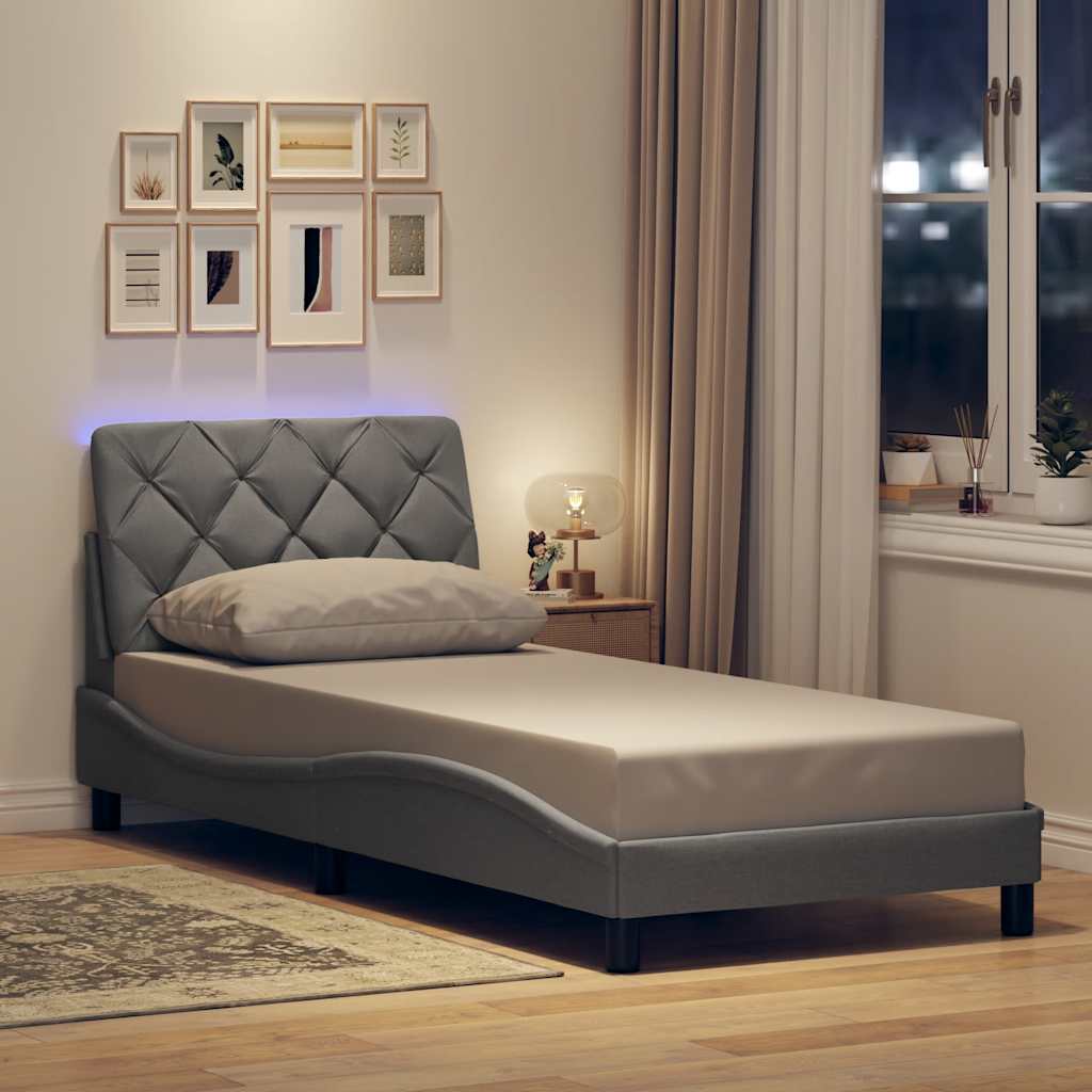 vidaXL Rama łóżka z LED bez materaca Jasnoszary 80x200 cm tkanina