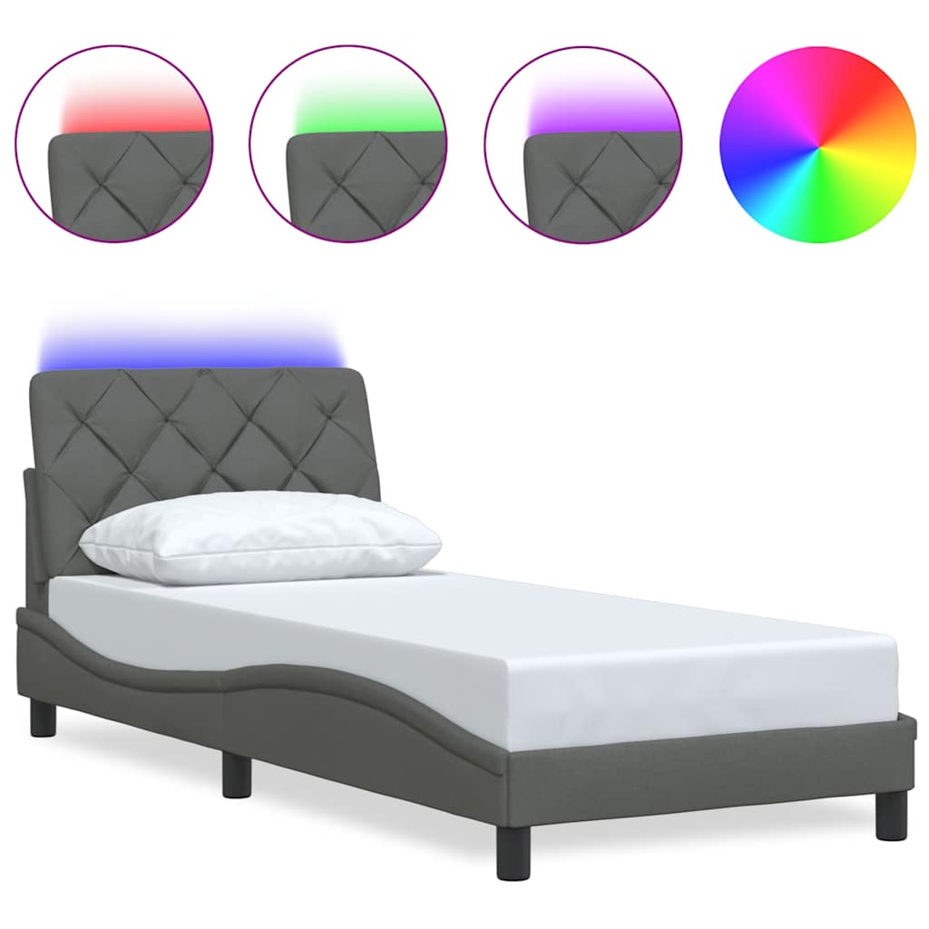 vidaXL Rama łóżka z LED bez materaca Ciemnoszara 80x200 cm Tkanina