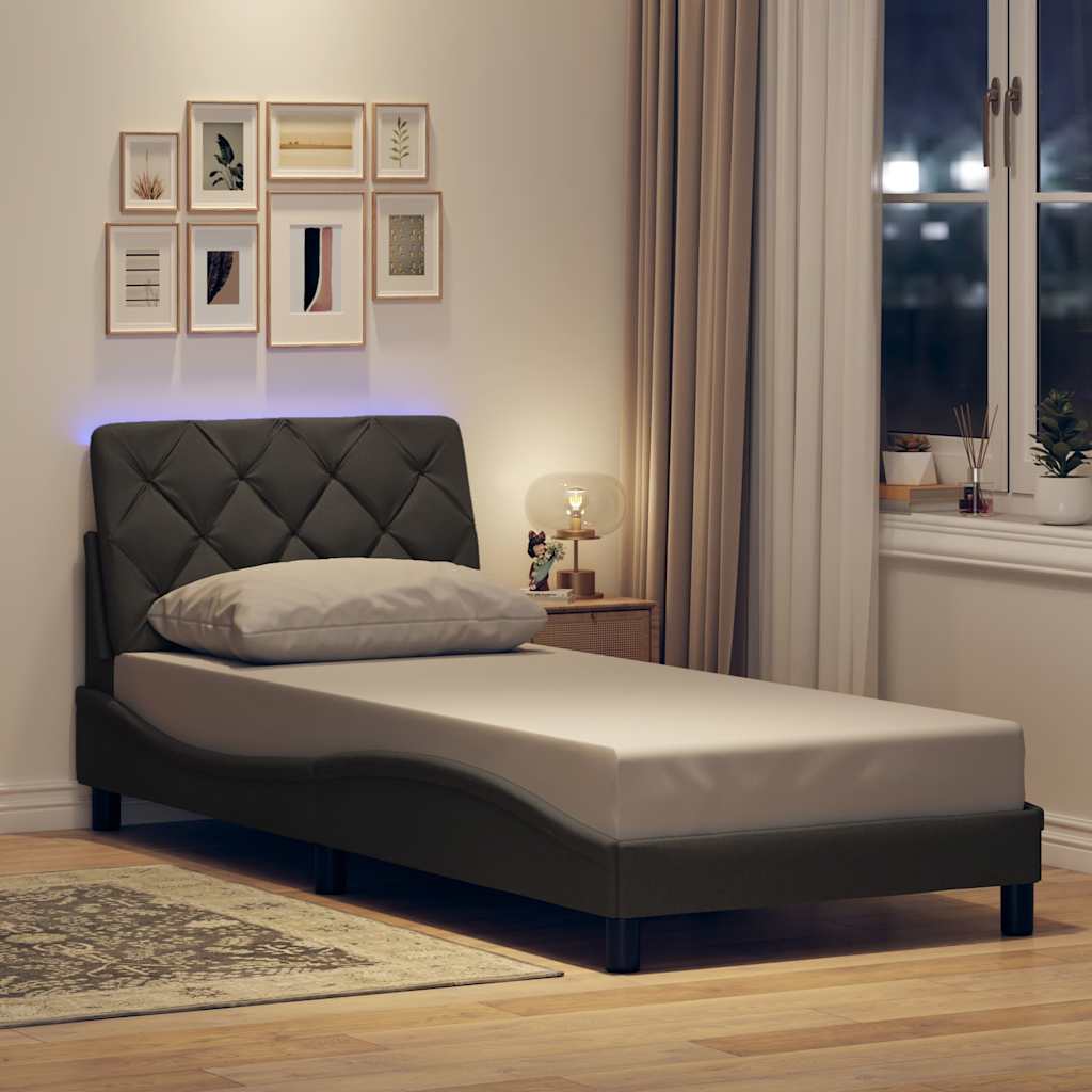 vidaXL Rama łóżka z LED bez materaca Ciemnoszara 80x200 cm Tkanina