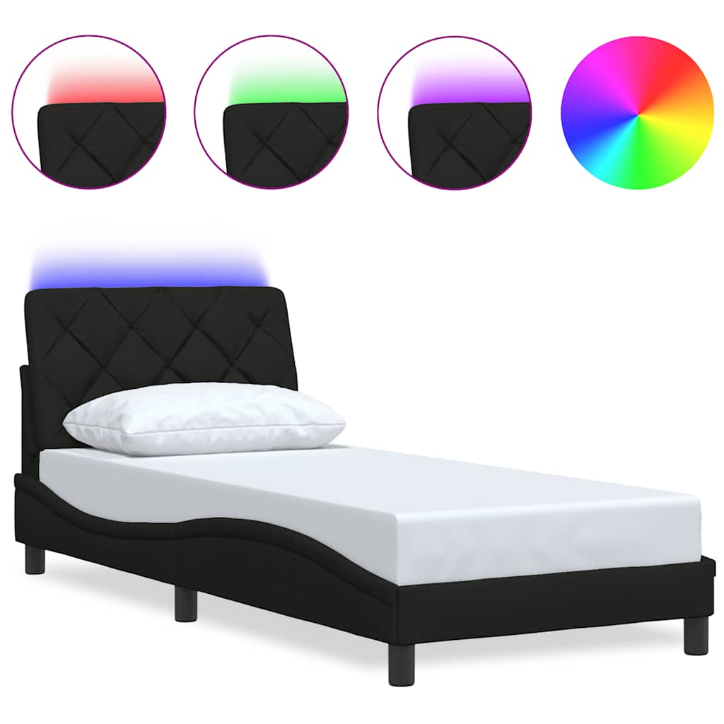 vidaXL Rama łóżka z LED bez materaca Czarna 80x200 cm tkanina