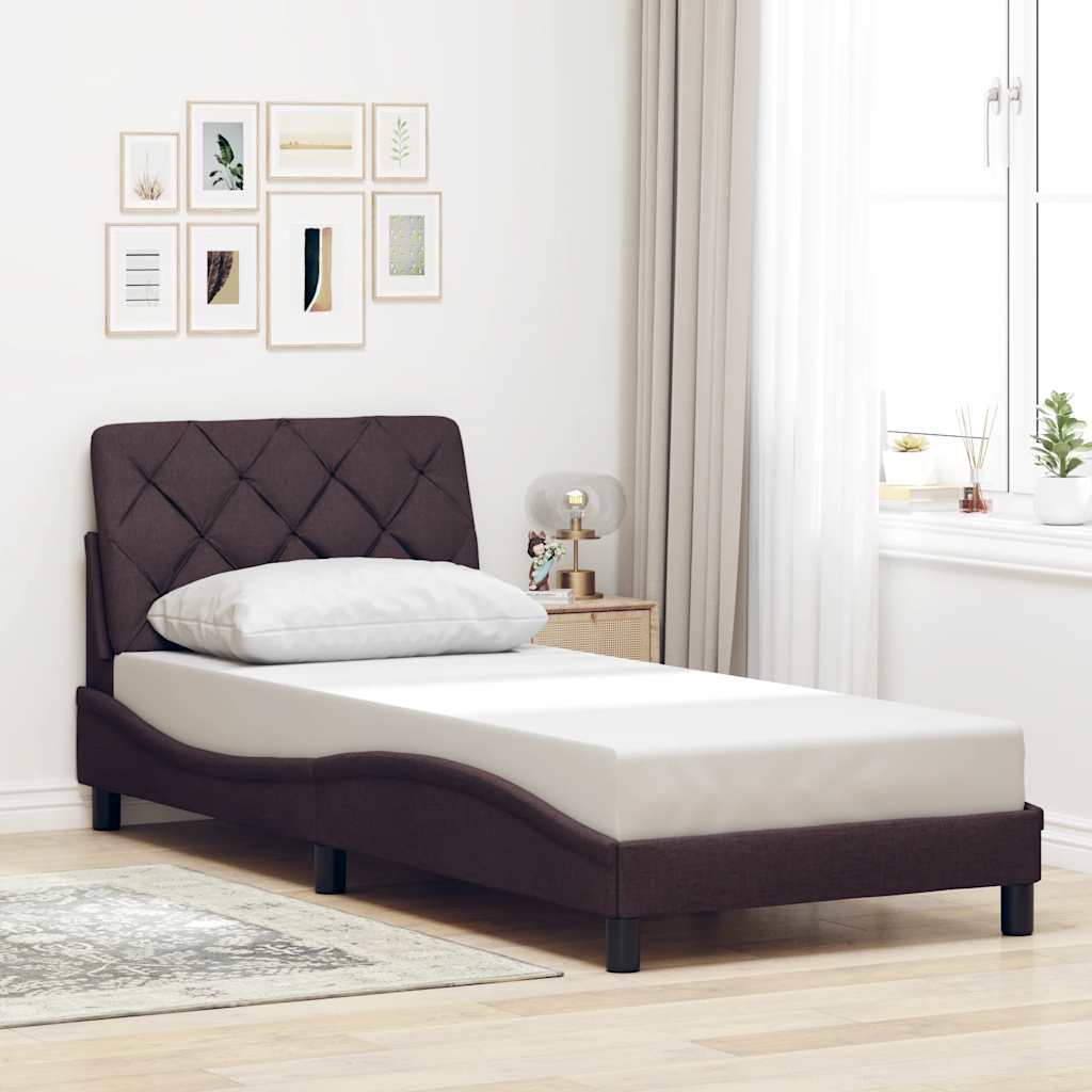 vidaXL Rama łóżka z LED bez materaca Ciemny brąz 80x200 cm Tkanina